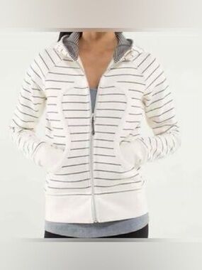 Lululemon White Striped Zip-Up Scuba Hoodie